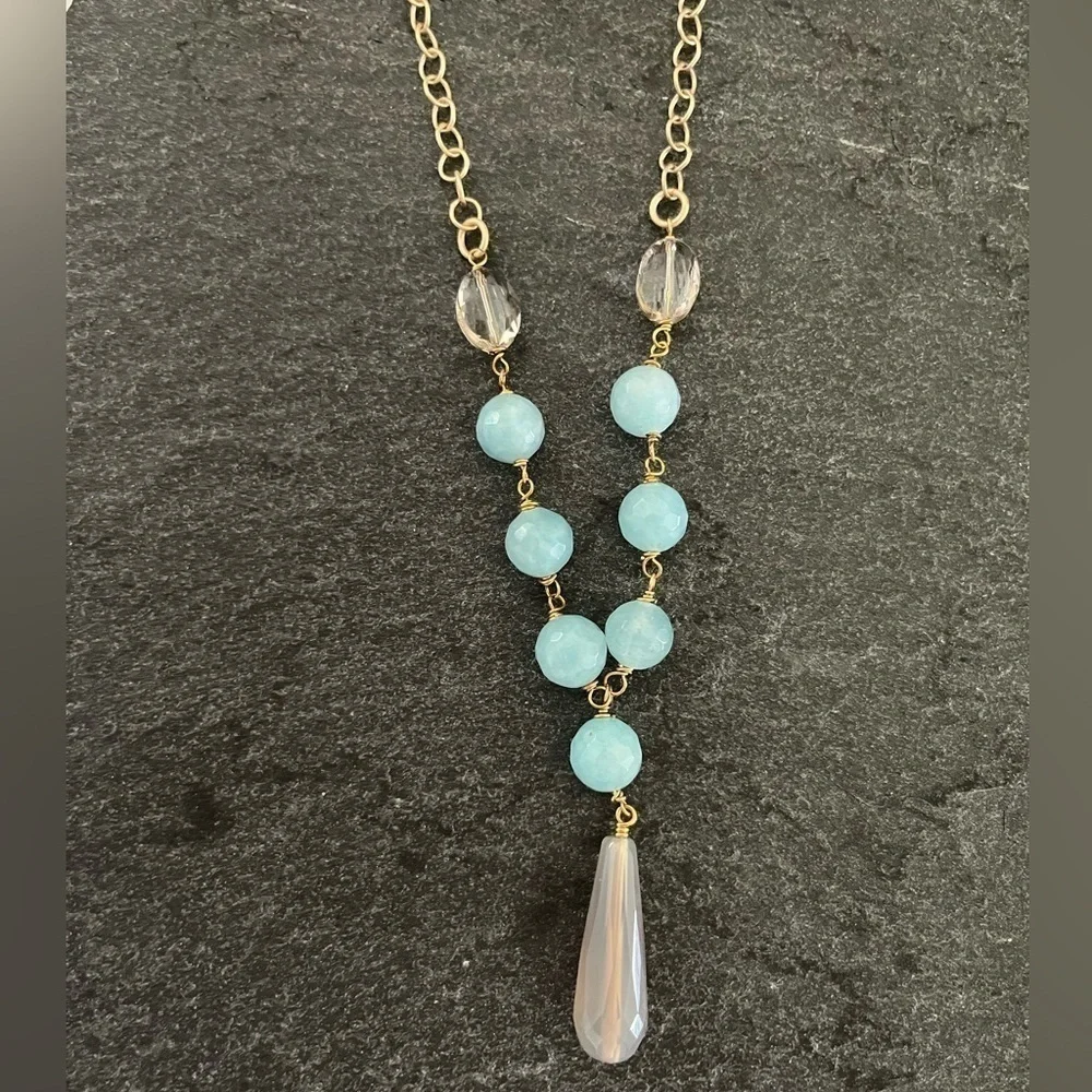 Dana Herbert Glass Crystal Beaded Y Necklace